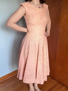 Vintage Pink Lace Dress - A Line - Ex-Small/ Small